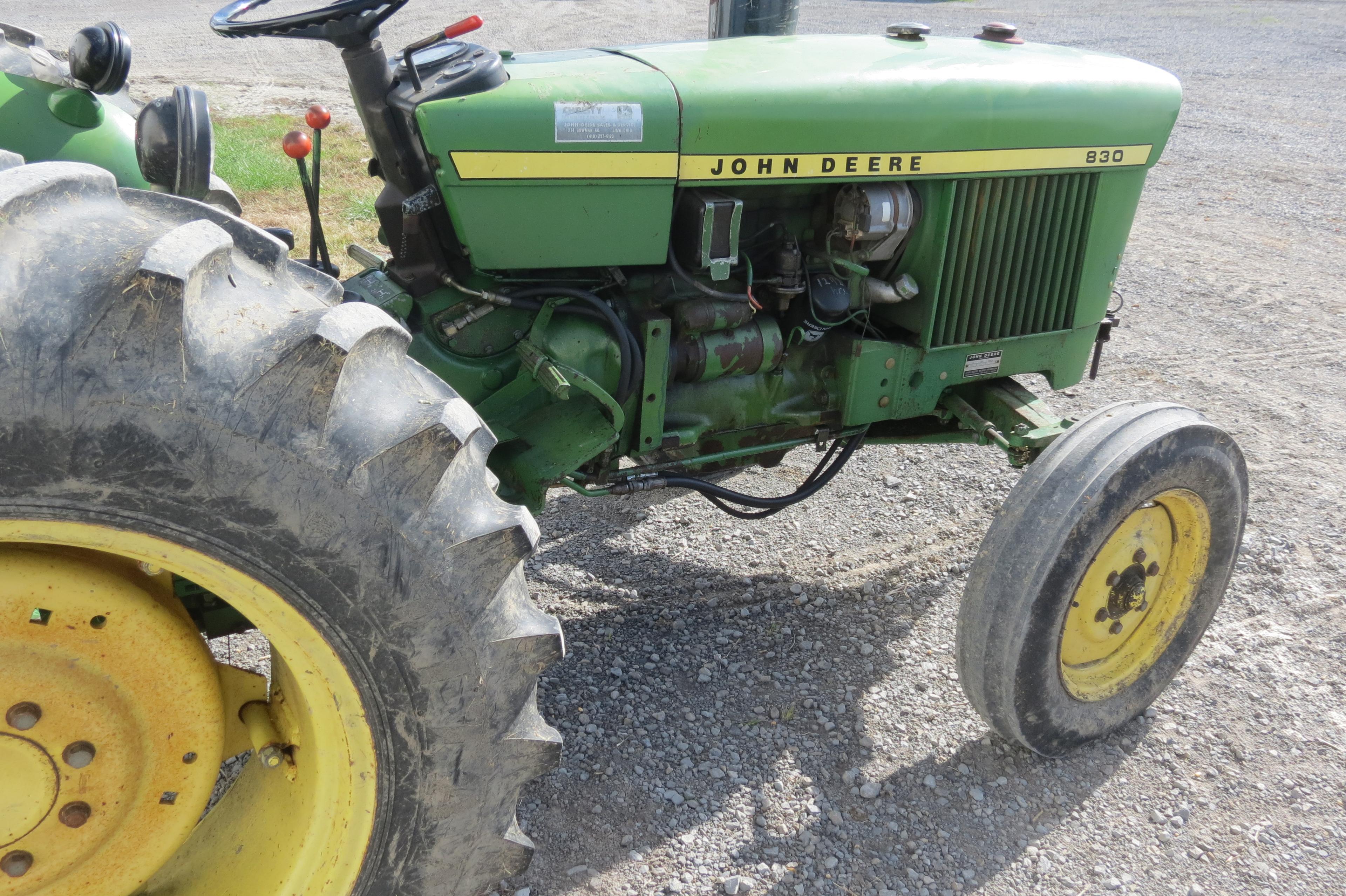 John Deere 830 diesel utility tractor, 13.6/28 rear, 6.10/16 front, 8-speed, power