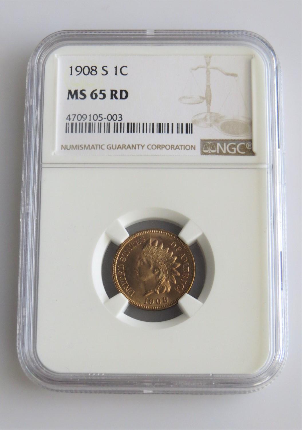 1908 S Indian Head Penny NGC Graded MS65RD!!!