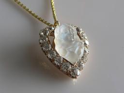 Rare Diamond and Moonstone Cherub Heart Necklace Circa 1860s