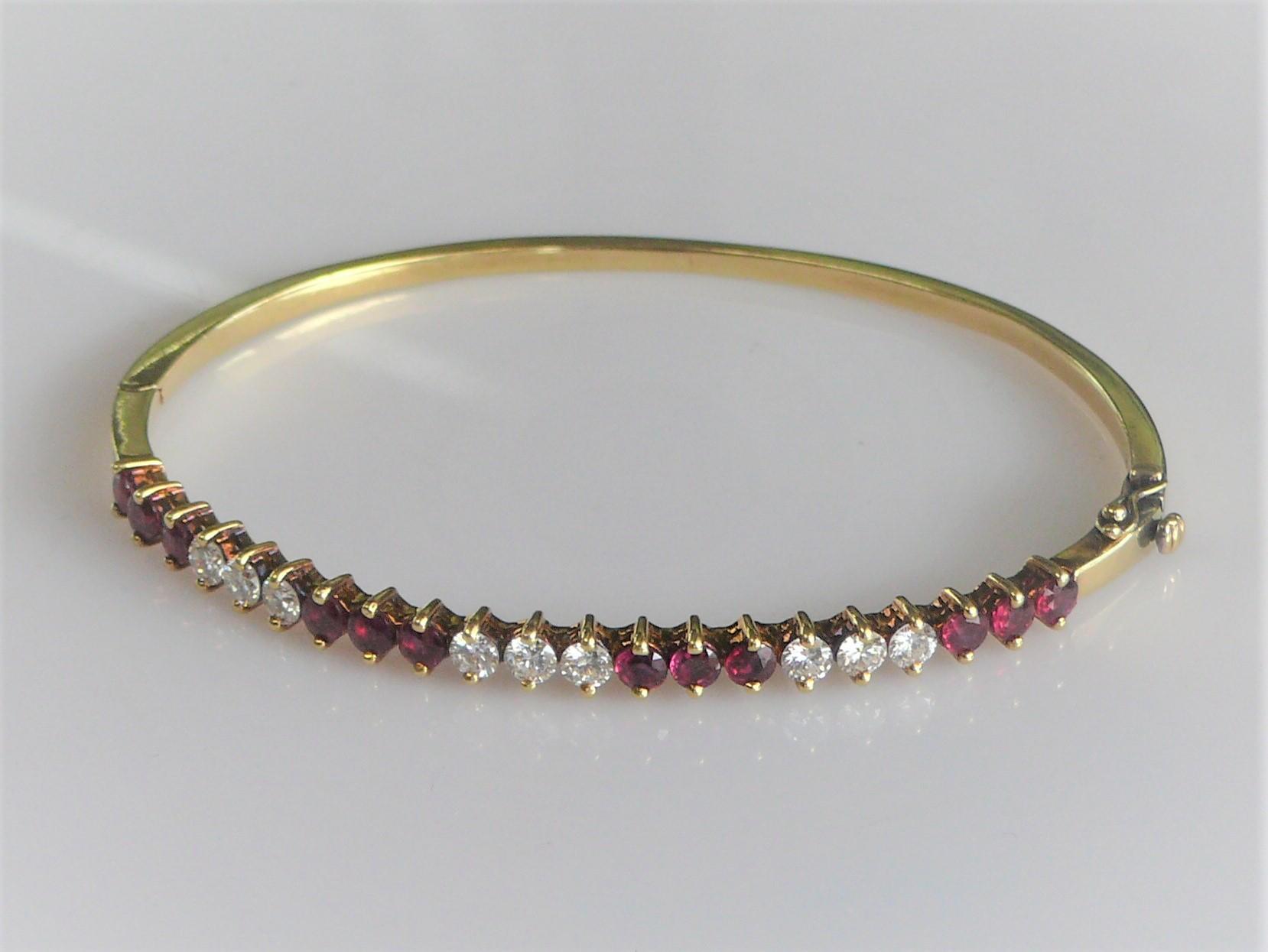 18k Diamond and Ruby Hinged Bangle Bracelet