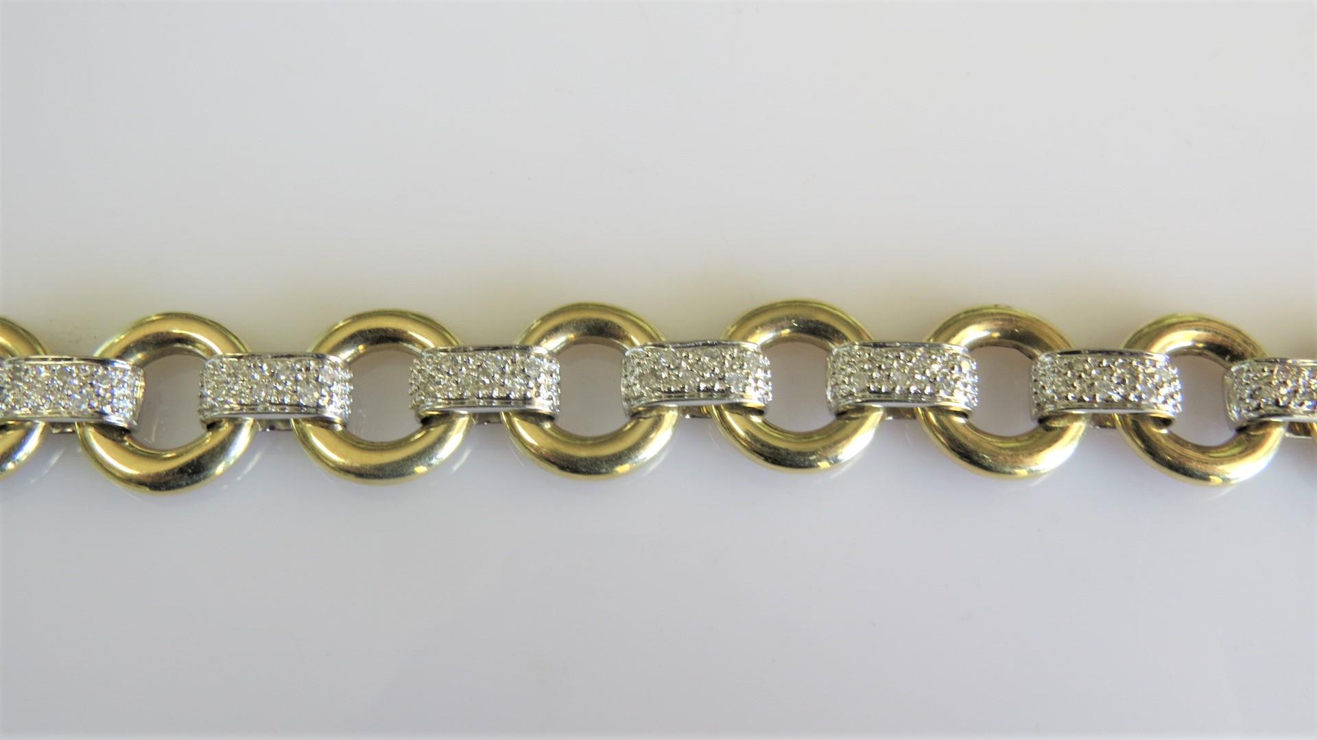 14K Ladies Two Tone Circle Link Diamond Bracelet