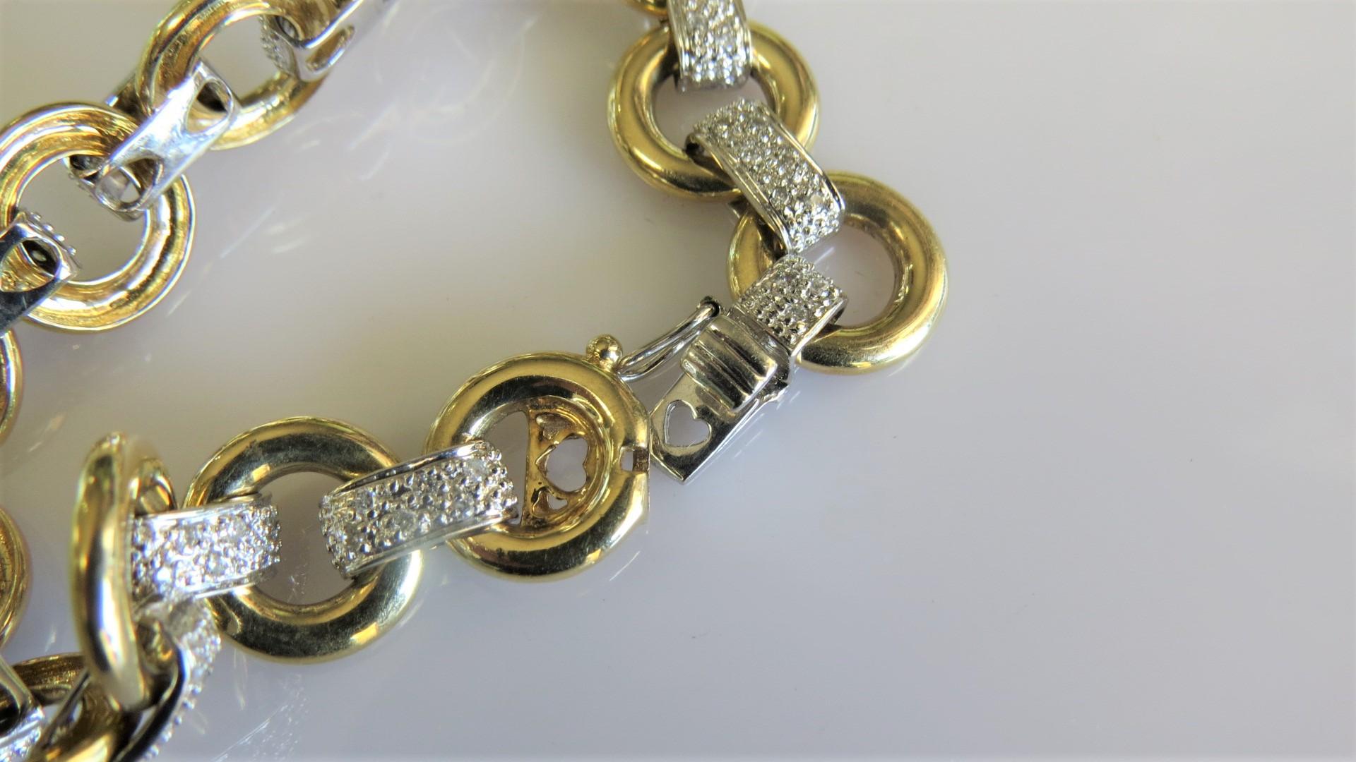 14K Ladies Two Tone Circle Link Diamond Bracelet