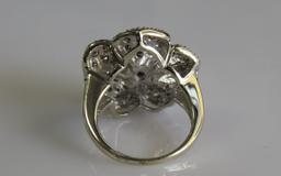 14K White Gold Champagne Diamond Flower Ring