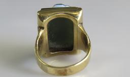 10K Yellow Gold Onyx and Chalcedony Intaglio Ring