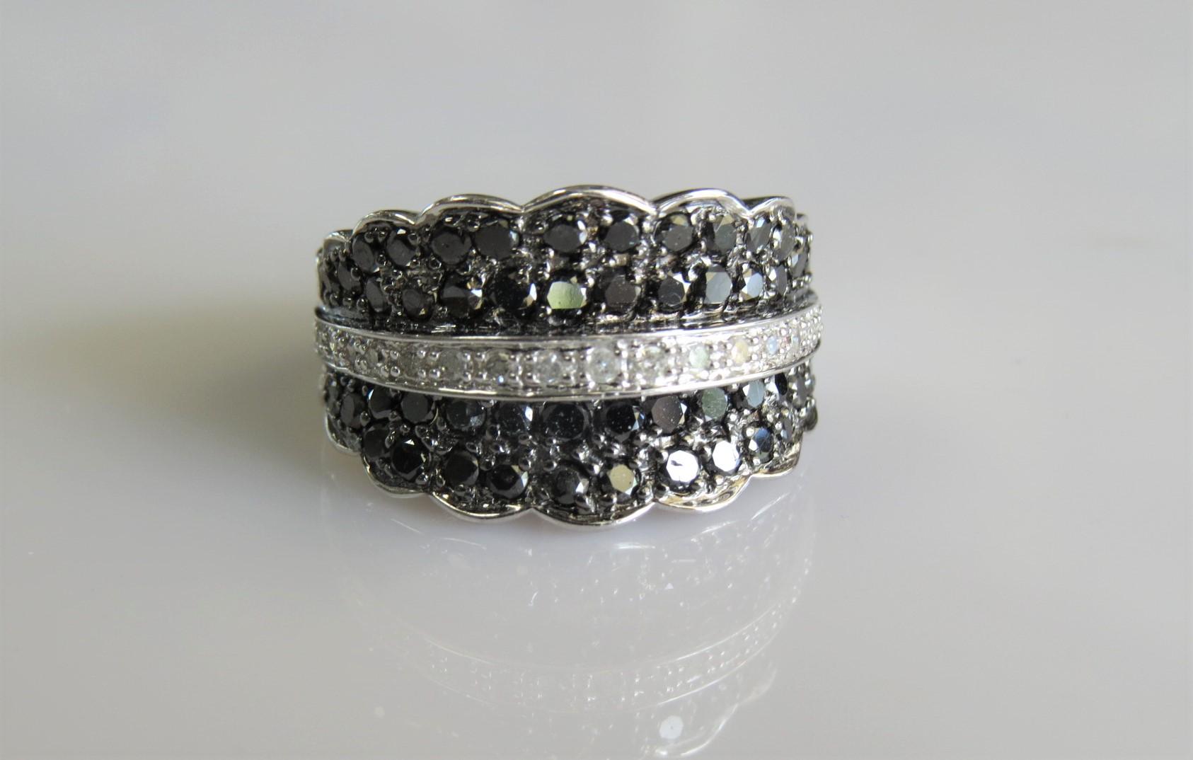 14K White Gold Black and White Diamond Ring