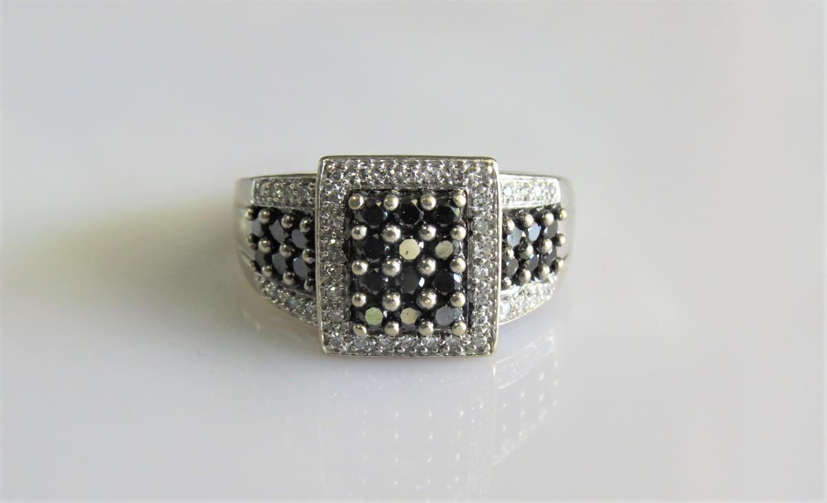 14K White Gold Black and White Diamond Cocktail Ring