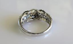 14K White Gold Twisted Black and White Diamond Fashion Ring