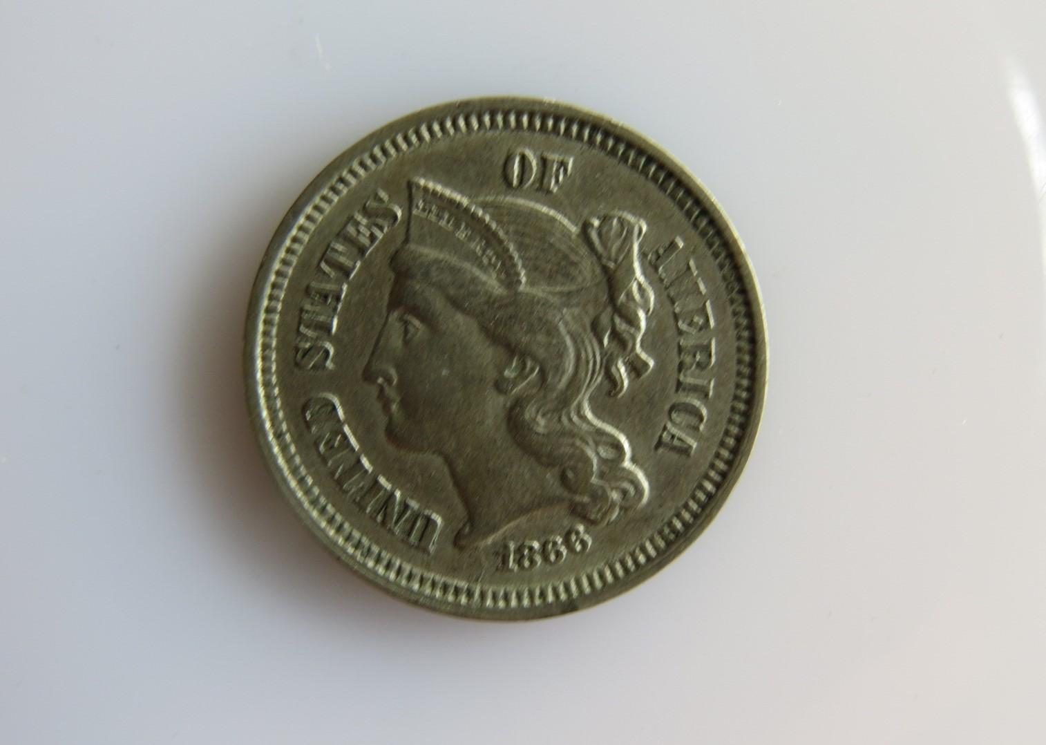1866 Three Cent Nickel Choice XF