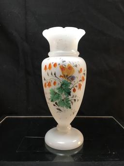 Hand Painted Hand Blown White Vase