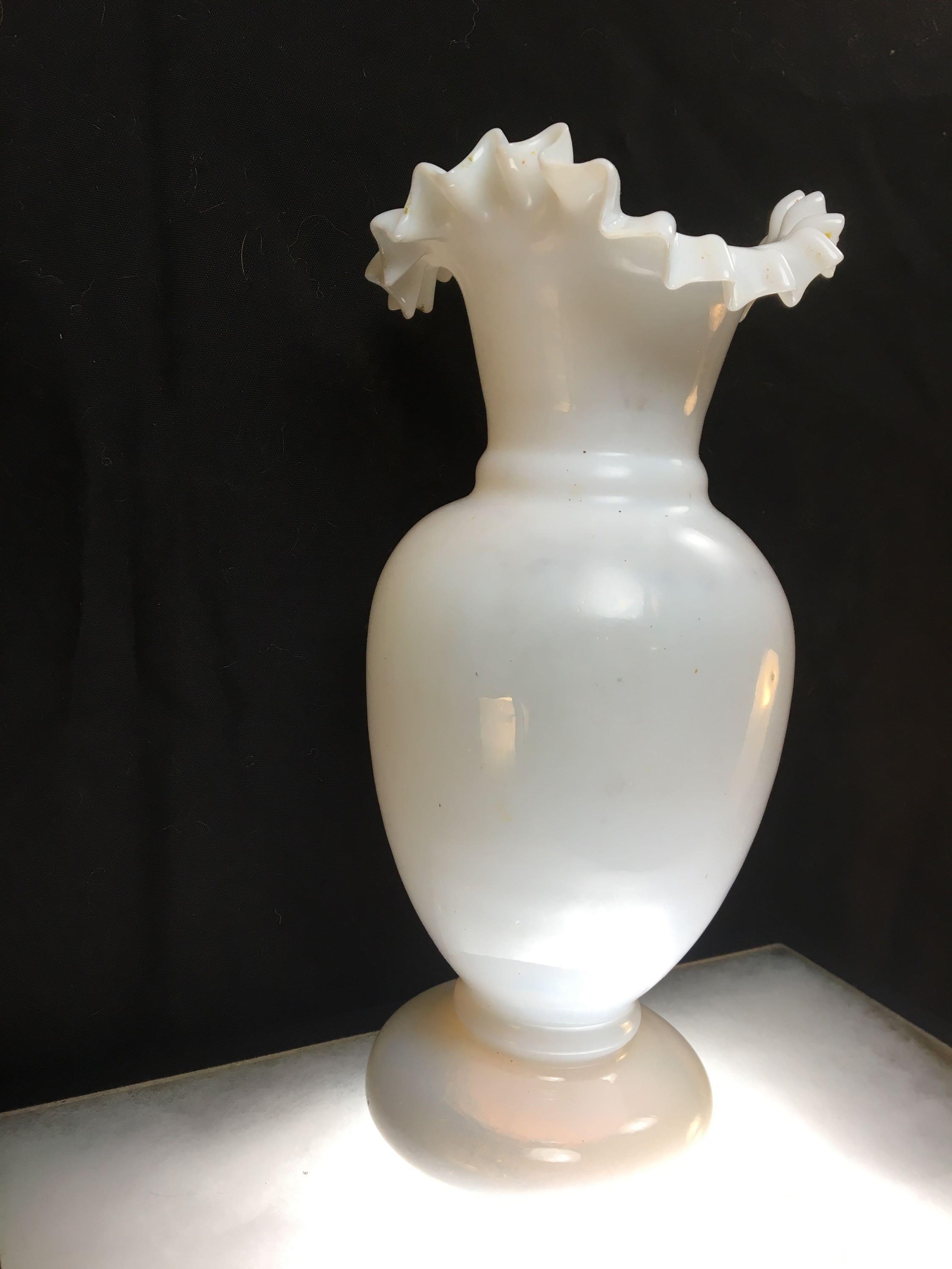 Hand Blown Decorative Milk Glass Vase