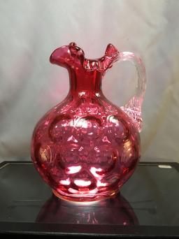 Cranberry Fenton Pitcher With Swirl Handle