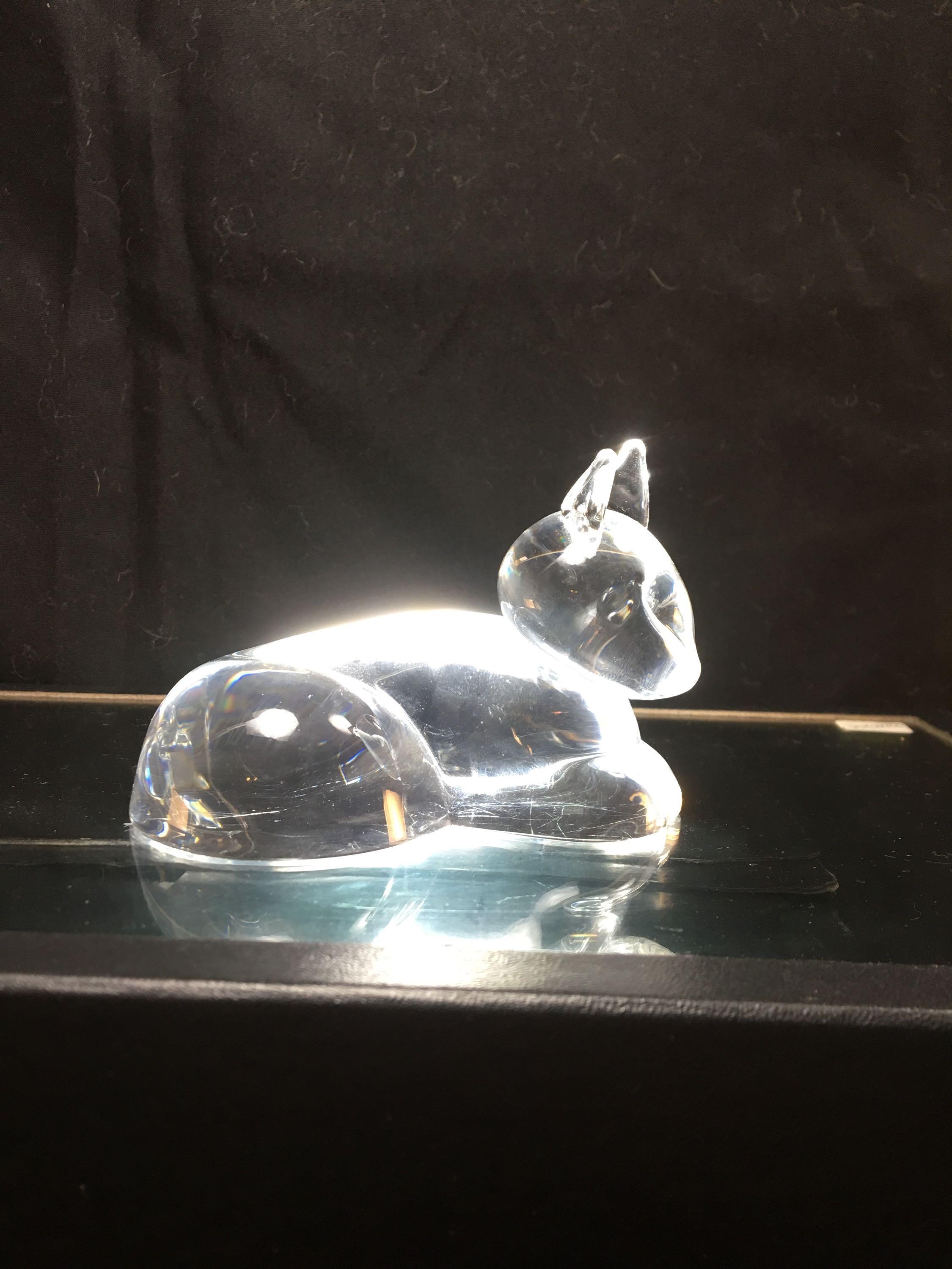 Steuben Signed Glass Art Cat