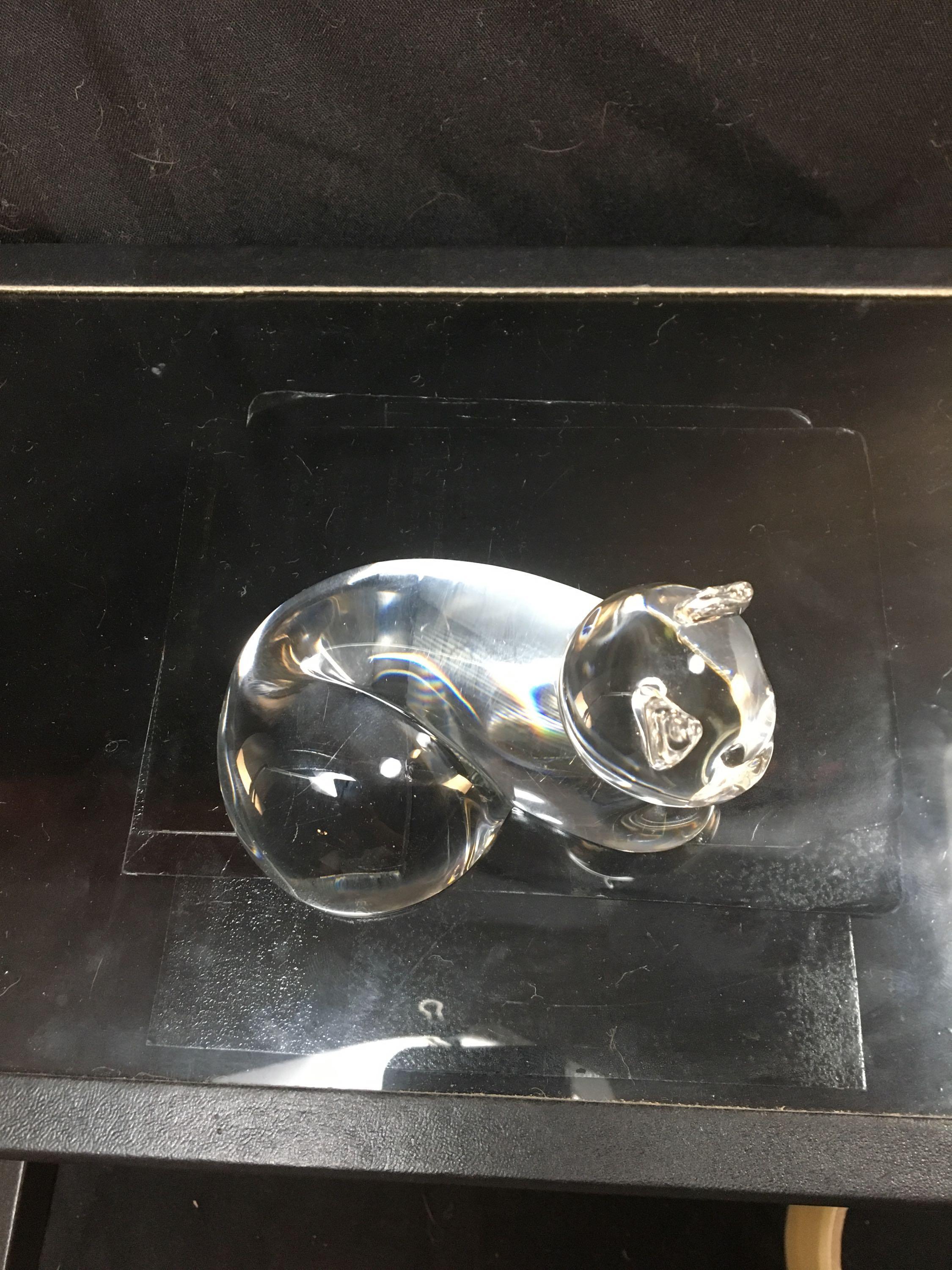 Steuben Signed Glass Art Cat
