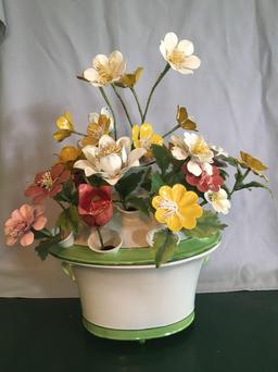 Ceramic Planter With Metal Flowers