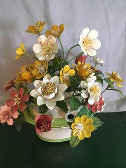 Ceramic Planter With Metal Flowers