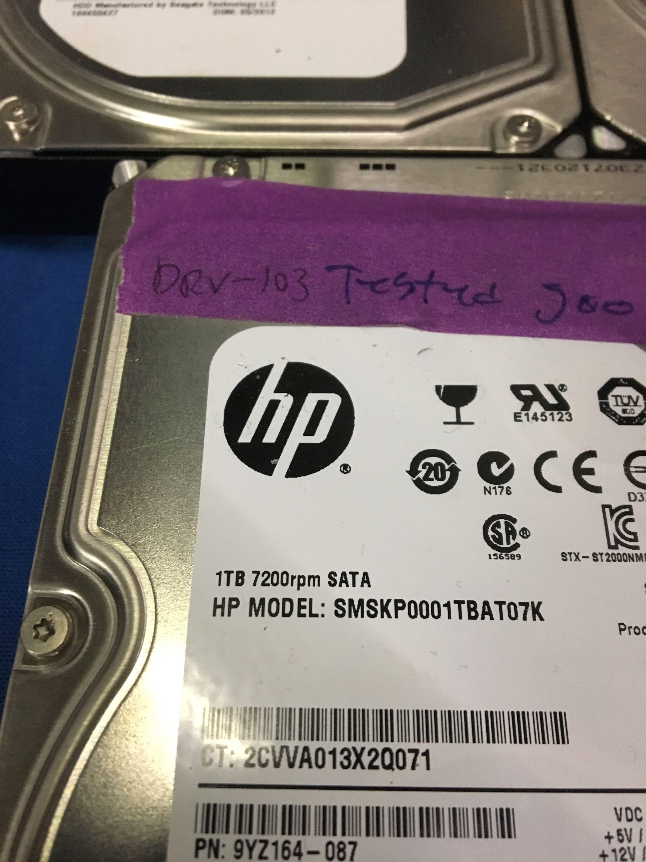 Five HP 1TB Capacity Hard Drives