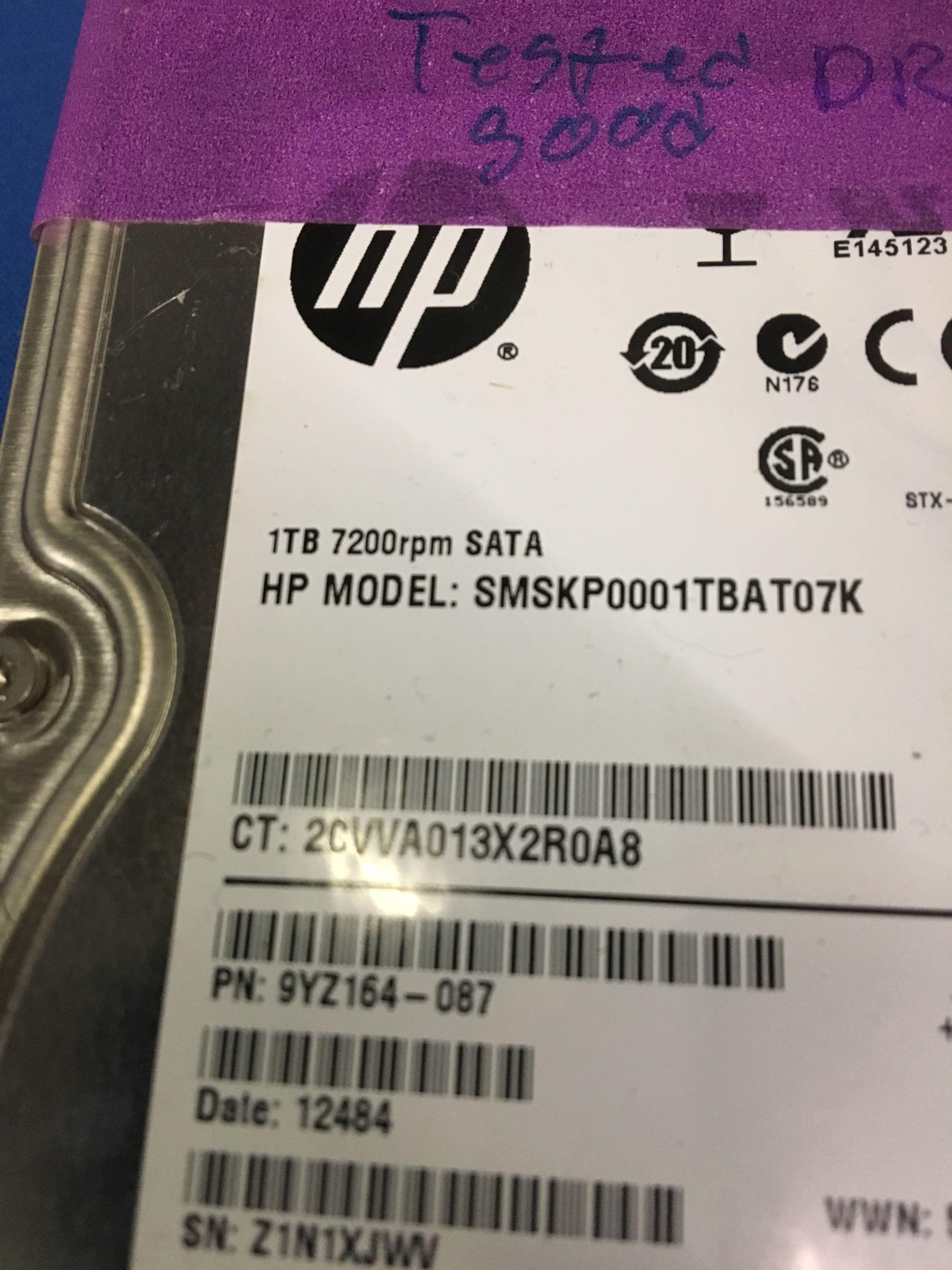 Five HP 1TB Capacity Hard Drives
