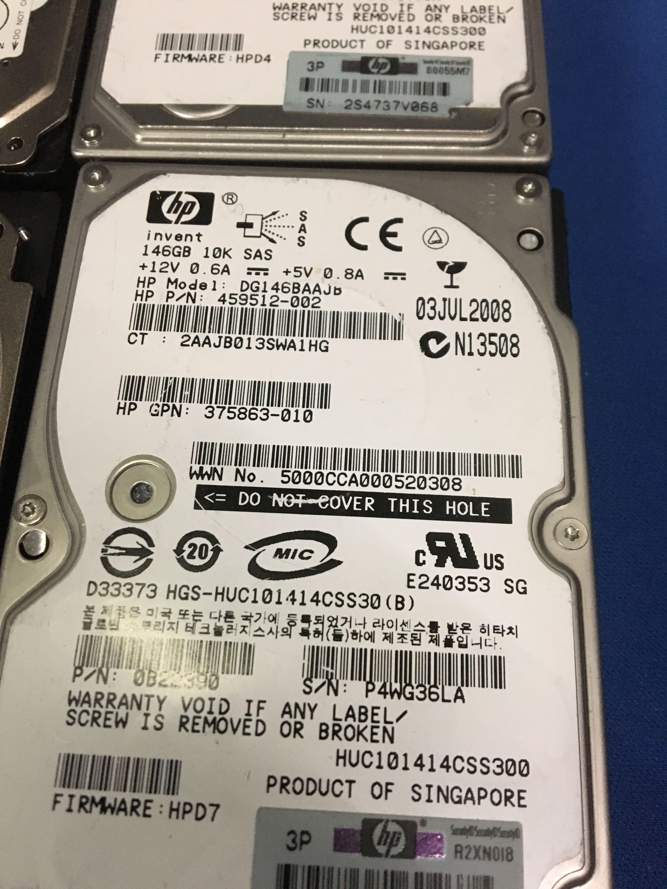 Eight HP SAS Drives