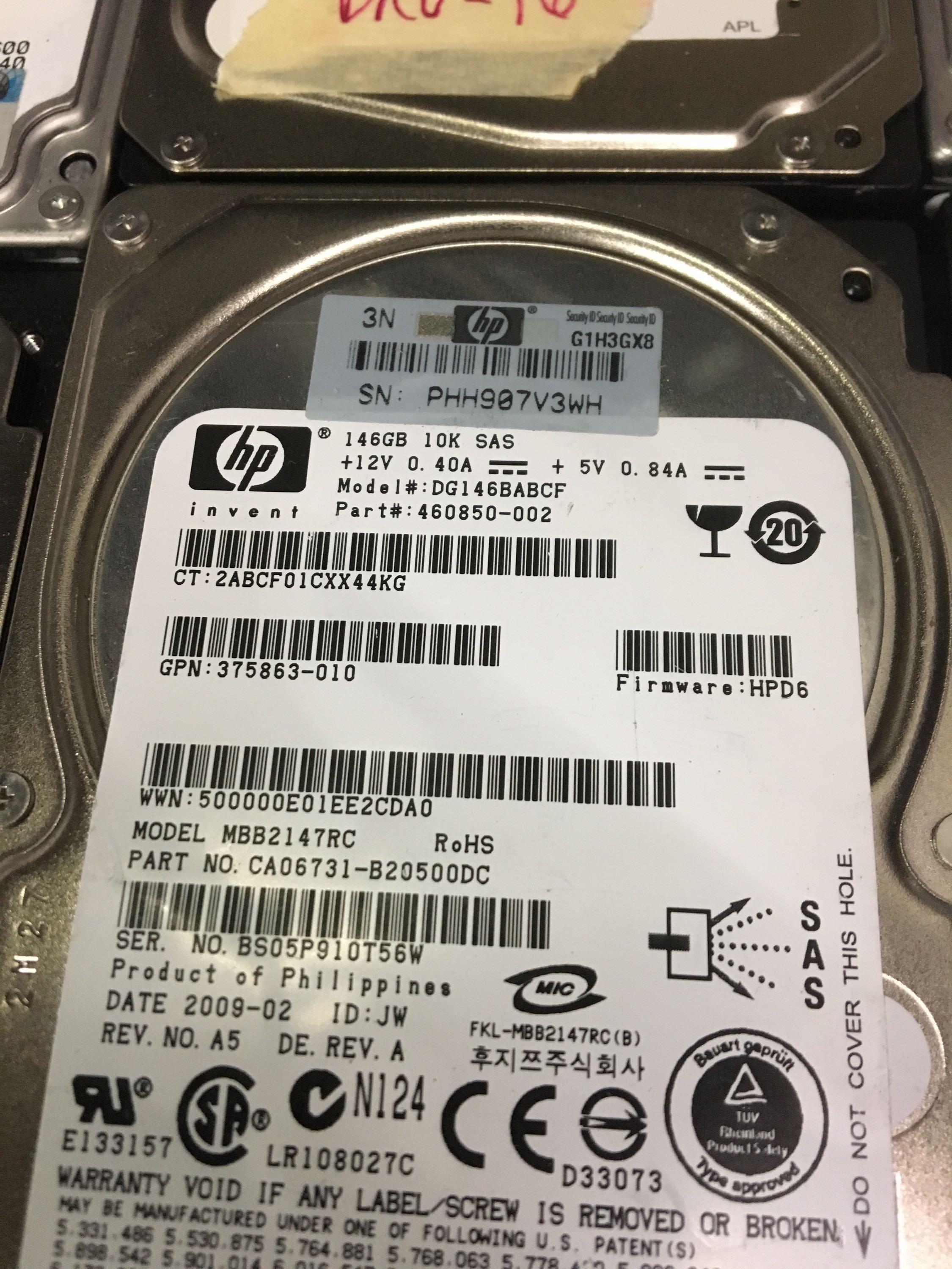 Eight HP SAS Drives