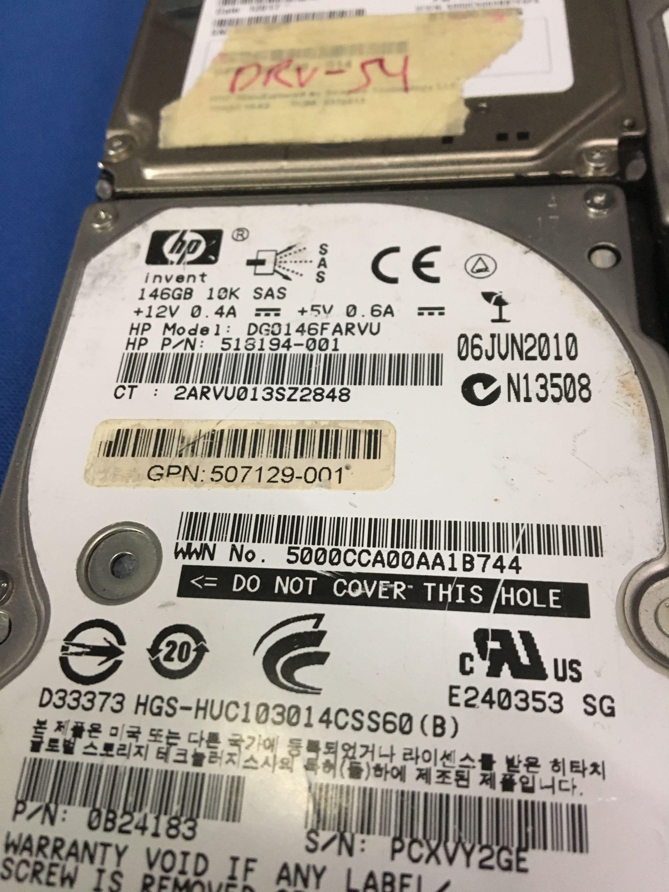 Eight HP SAS Drives