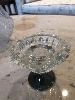 Cut Glass Basket And Candle Holders