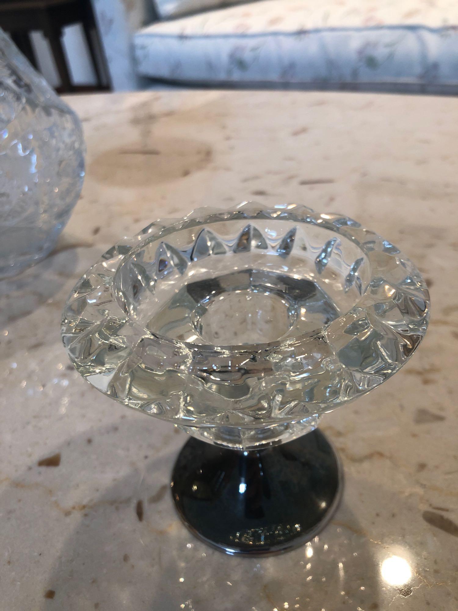 Cut Glass Basket And Candle Holders