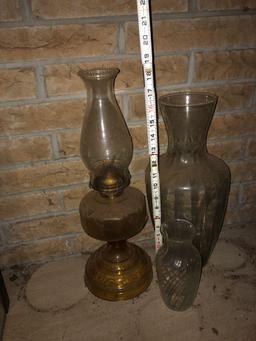 Vintage Oil Lamp And Vases