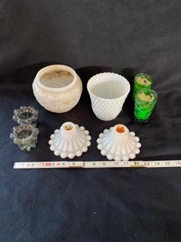 Milk Glass With Assorted Glass