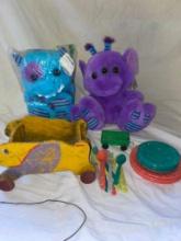 Vtg Kids Utensils Play Set, Stuffed Animals and Misc