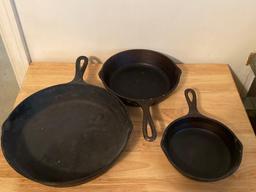 Three Assorted Size Lodge Cast Iron Skillets