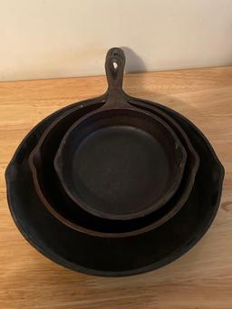 Three Assorted Size Lodge Cast Iron Skillets