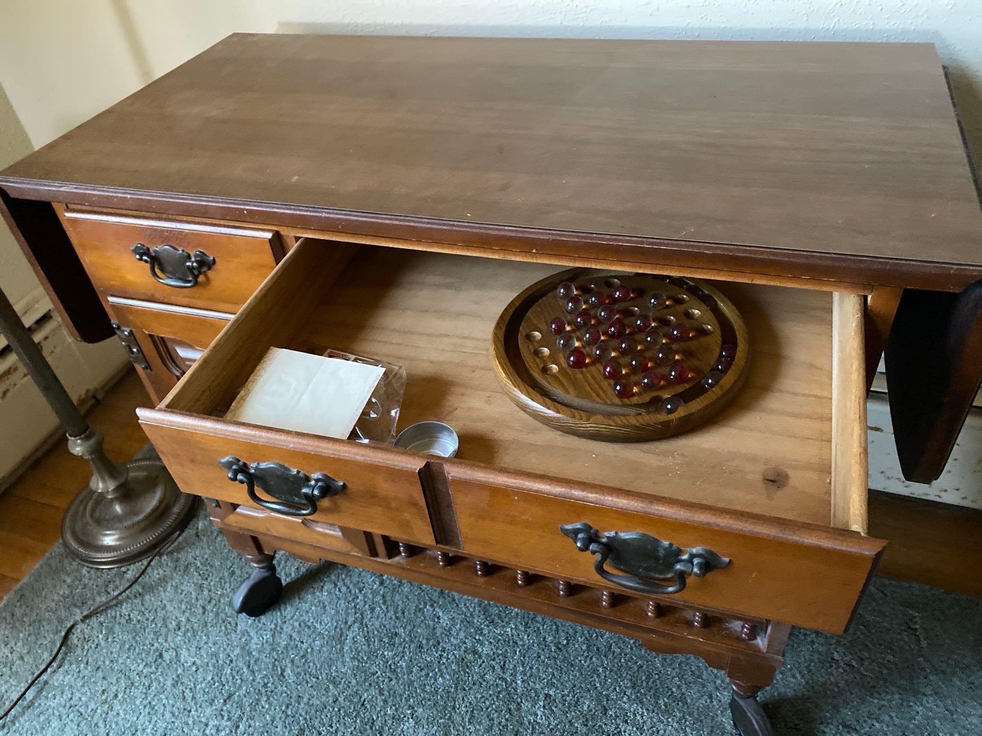 Classic Young Republic Maple Rolling Cocktail Cart