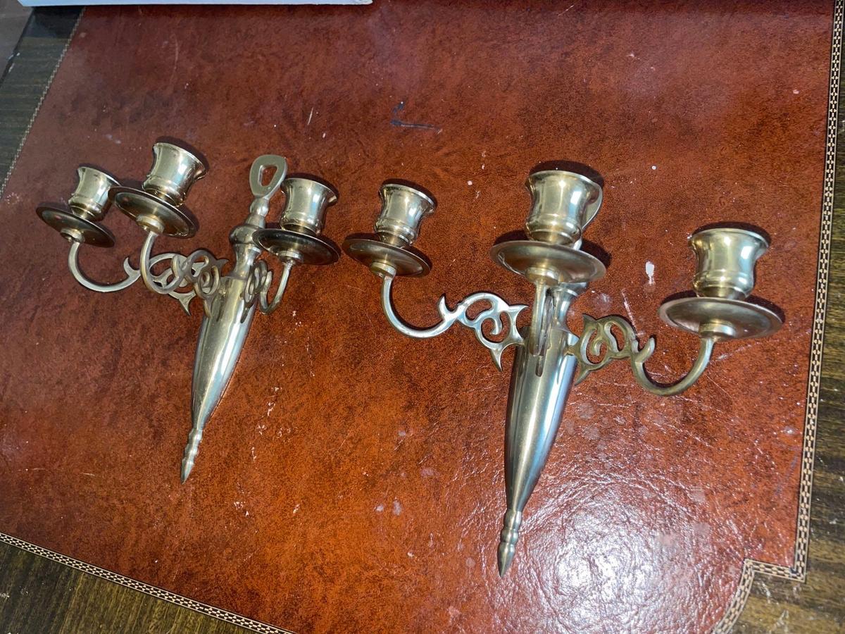 Vtg Brass Candle Wall Sconces