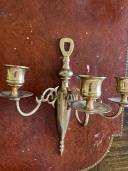 Vtg Brass Candle Wall Sconces