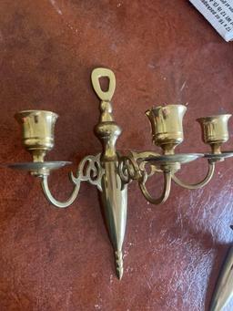 Vtg Brass Candle Wall Sconces