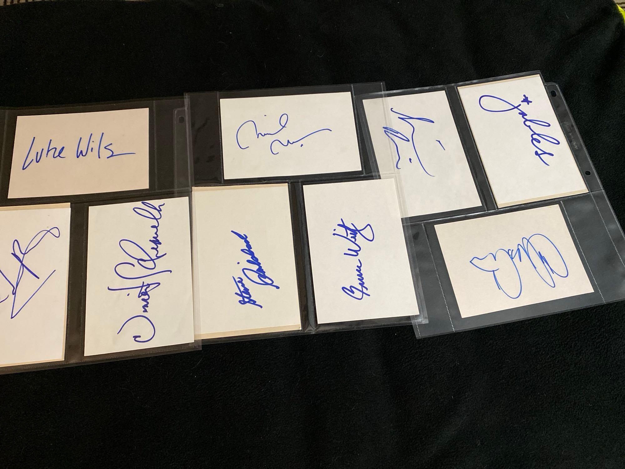 Nine Assorted Autographs Including Jack Black & Luke Wilson