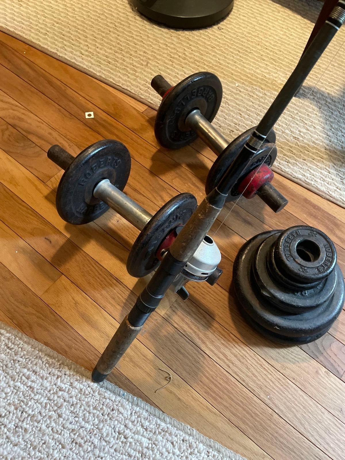 Barbells, Weights and Fishing Pole