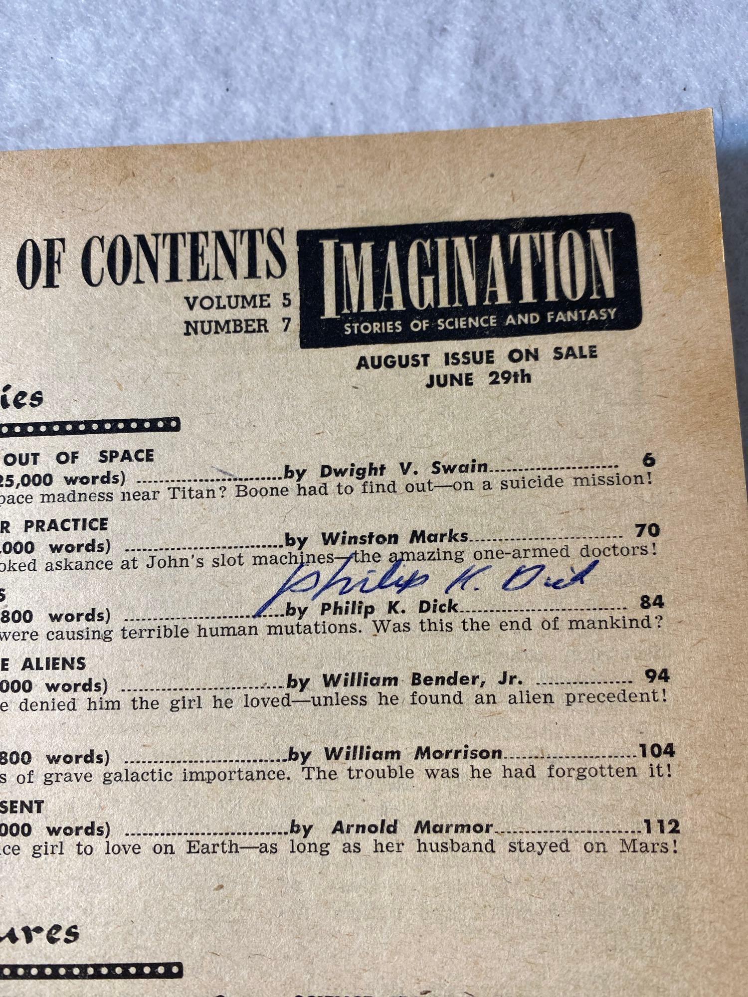 1954 Imagination Stories Signed By Philip K. Dick With 1st Publication The Crack In Space