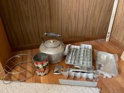 Vtg Ice Trays, Aluminum Kettle and Misc