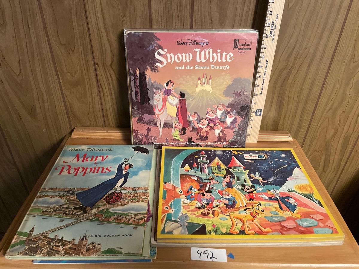 Vtg Disney Records, Puzzles and Books