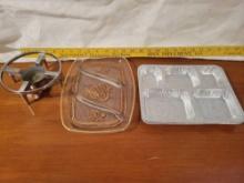 Corning Ware Candle Holder, Candy Dish and (3)Tin Trays