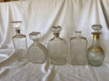 5 Vtg Glass Decanters