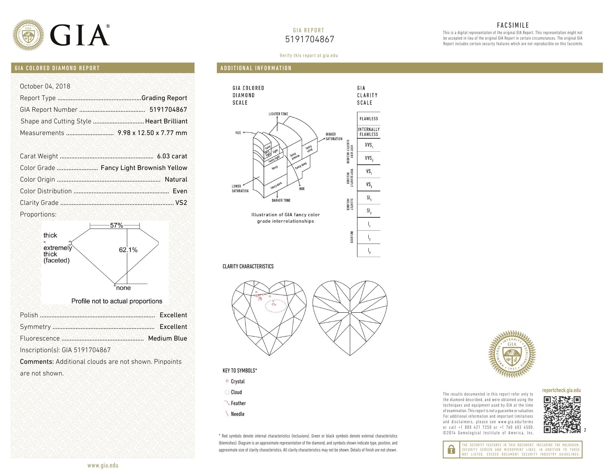 6.03 ct, Lt. Brown Yellow-VS2, Heart cut Diamond