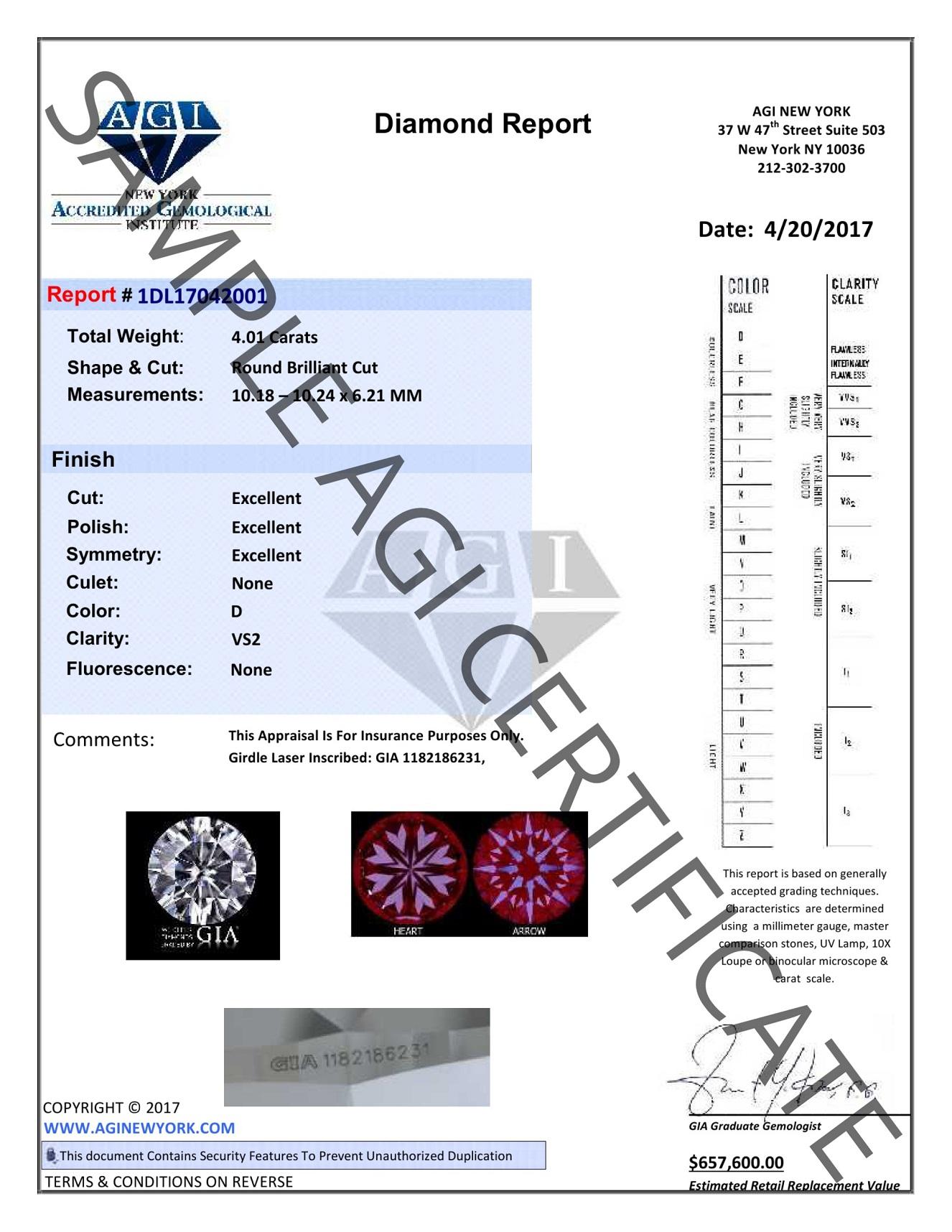 4.01 ct, Color I-VS2, Round cut Diamond