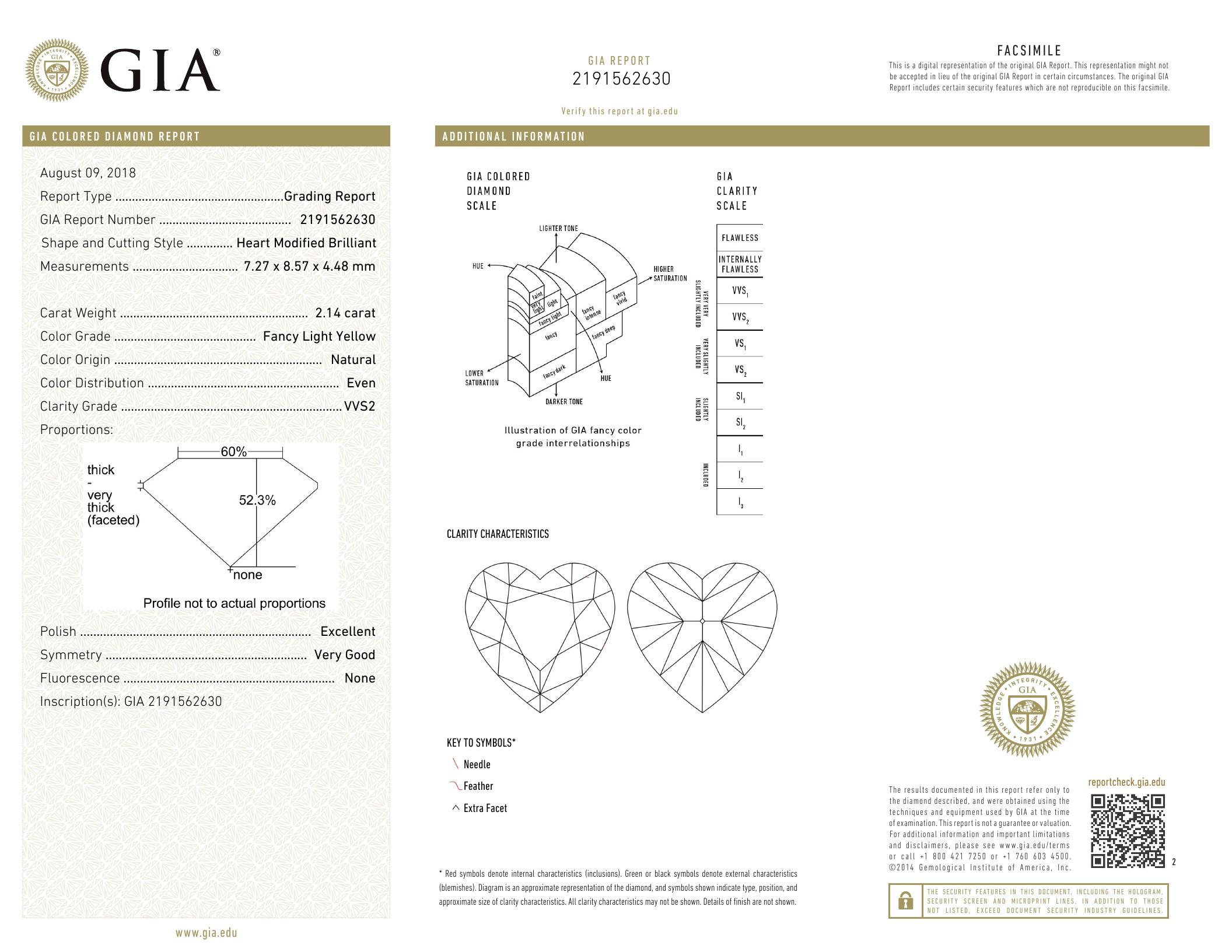 2.14 ct, Lt. Yellow-VVS2, Heart cut Diamond