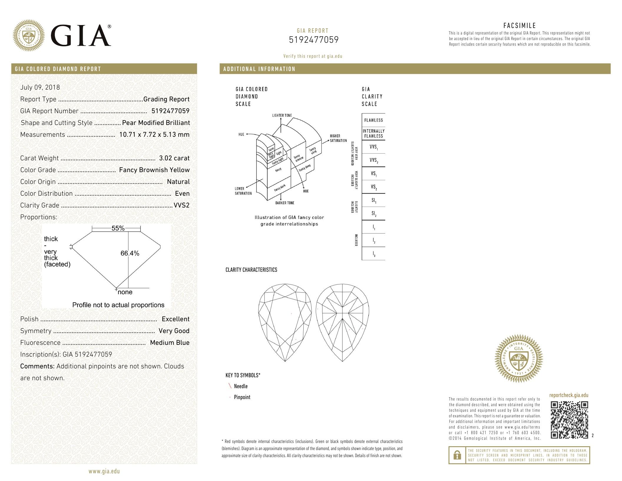 3.02 ct, Brown Yellow/VVS2, Pear cut Diamond