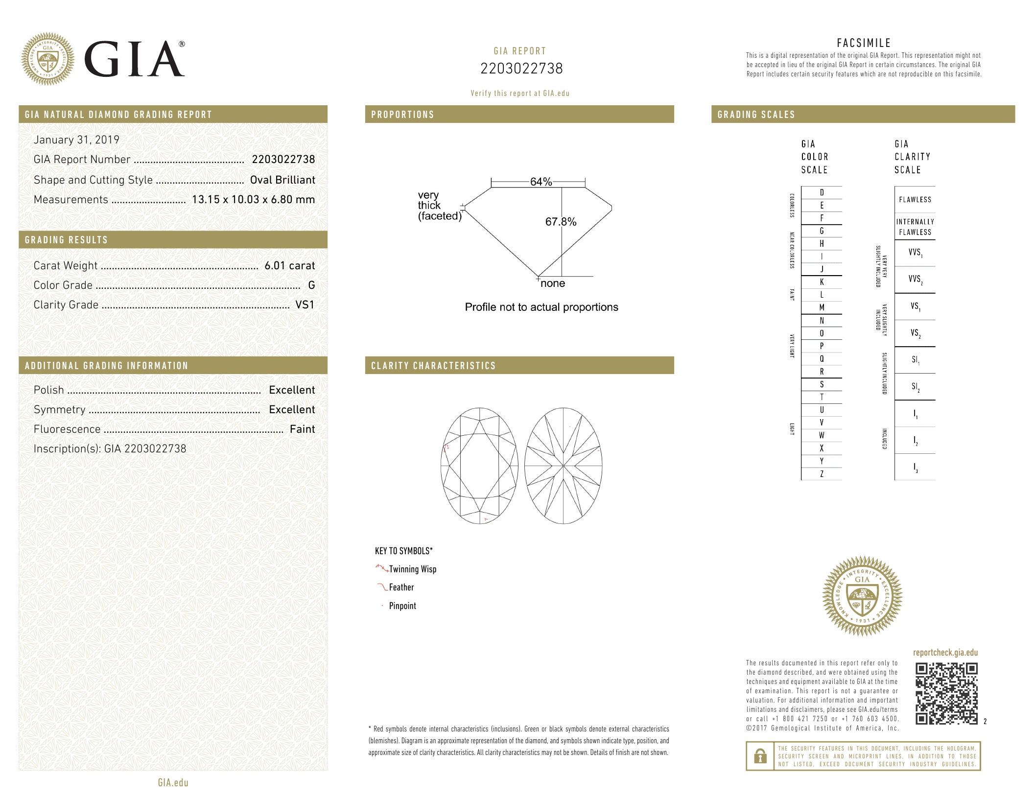 6.01 ct, Color G/VS1, Oval cut Diamond