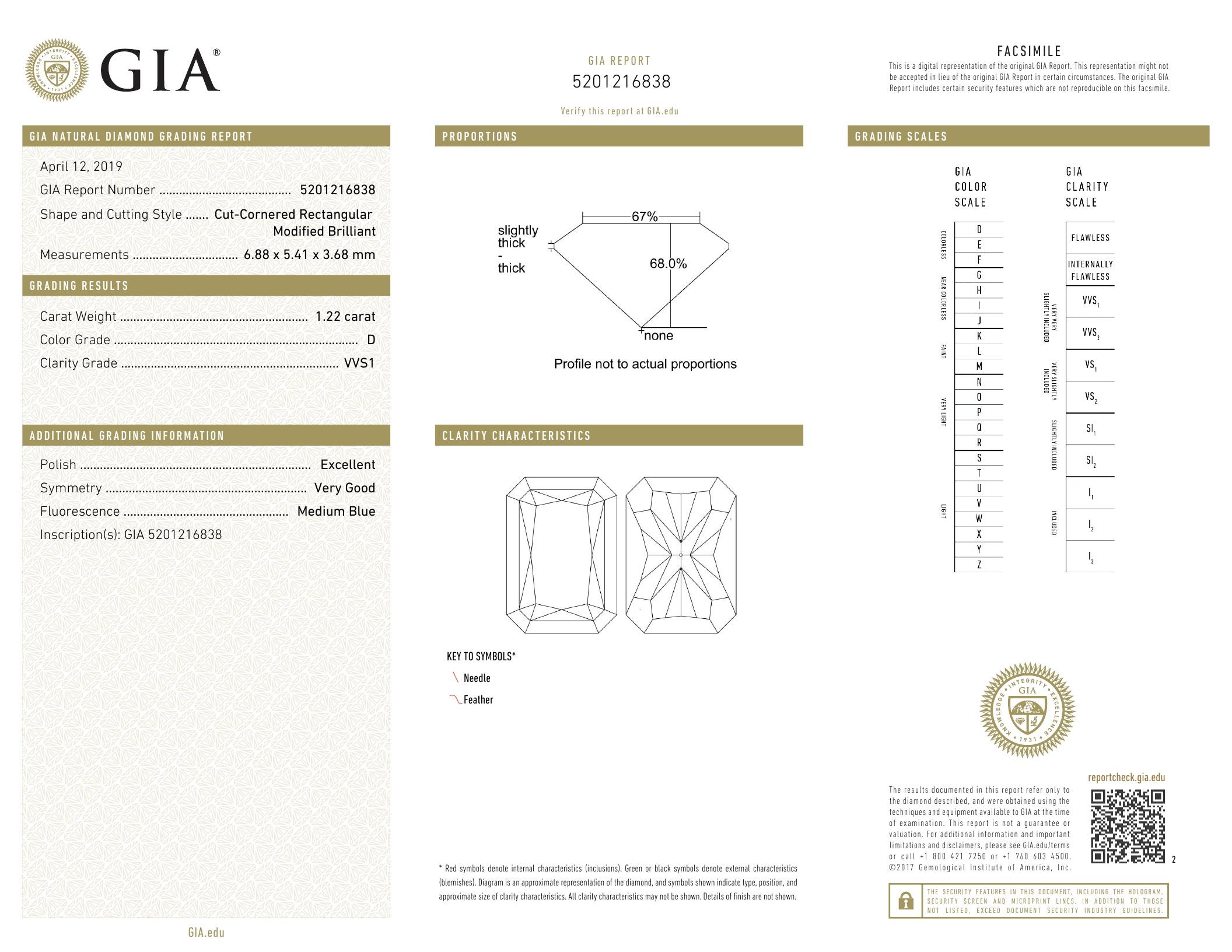 1.22 ct, Color D/VVS1, Radiant cut Diamond