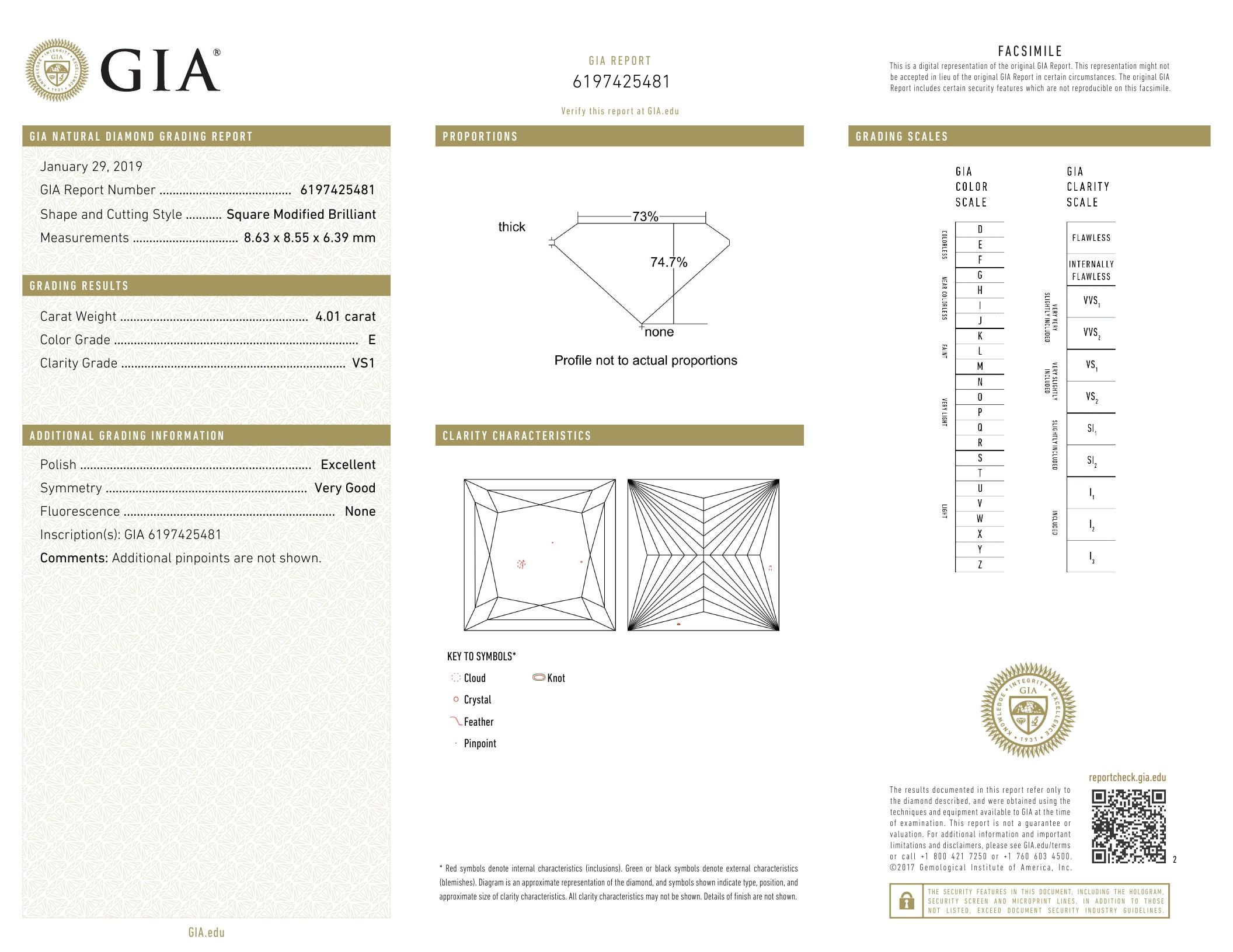 4.01 ct, Color E/VS1, Princess cut Diamond