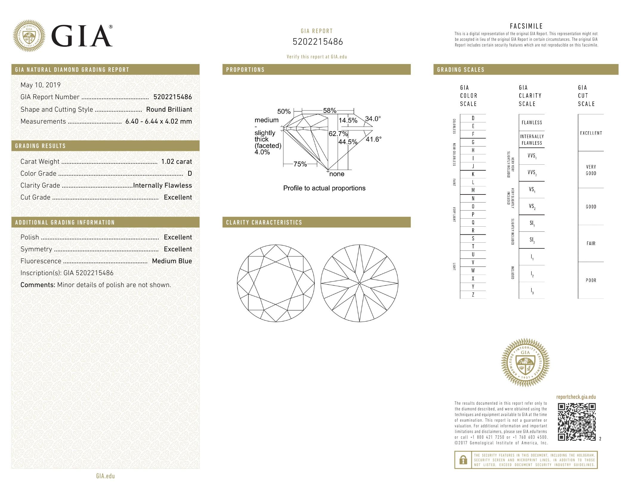 1.02 ct, Color D/IF, Round cut Diamond